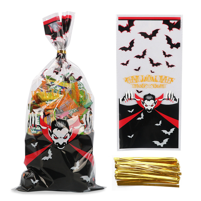 Niestandardowe drukowane torby celofanowe na smakołyki z skręcanymi krawatami na Halloween